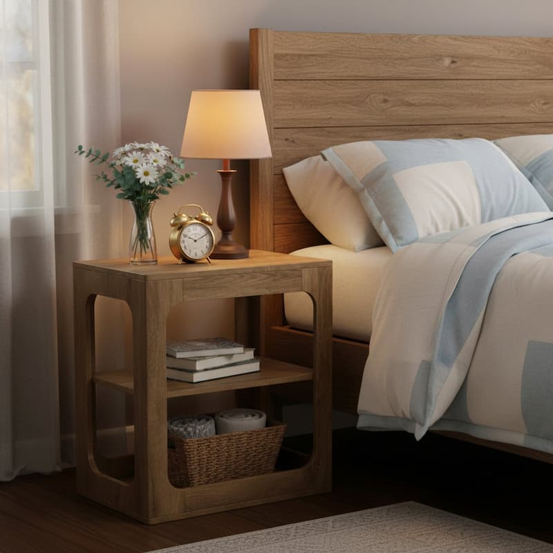 23.6" End Table with Storage Shelves, 3-Tier Side Table for Living Room