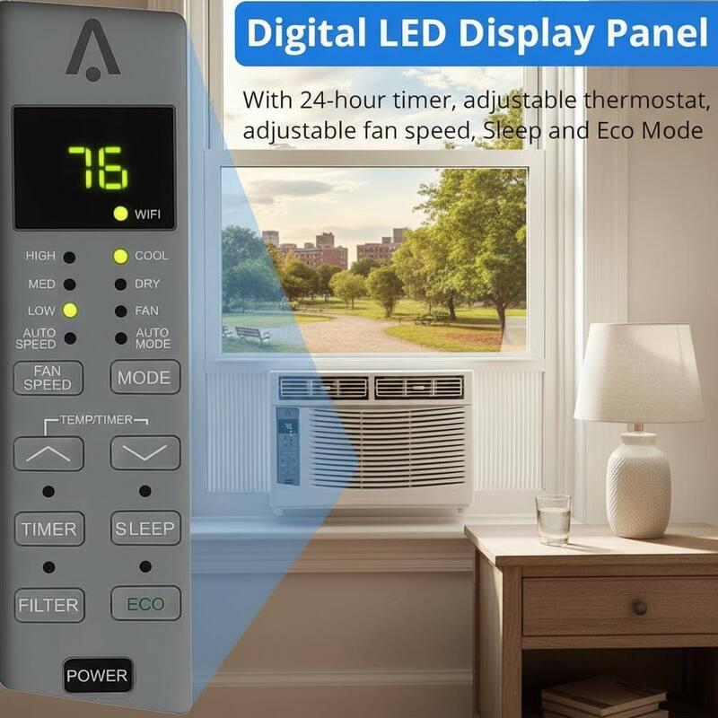 6000 BTU Window Air Conditioner, Fast Cooling to 250Sq.Ft., Remote & App Control