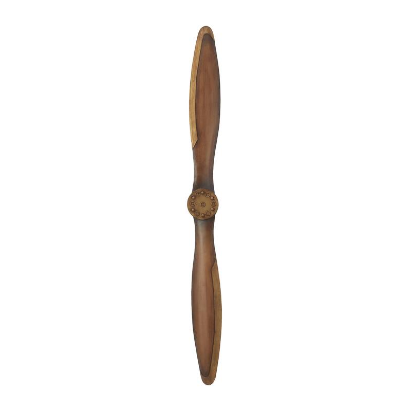 Metal Airplane Propeller Wood Inspired 2 Blade Home Wall Decor with Gold Aviation Detailing - Brown - Roche River Decor