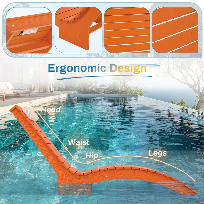 HDPS Pool Lounge Chairs, Single Waterproof Sun Lounge Chaise With Headrest For In Pool, White/Blue/Orange/Black
