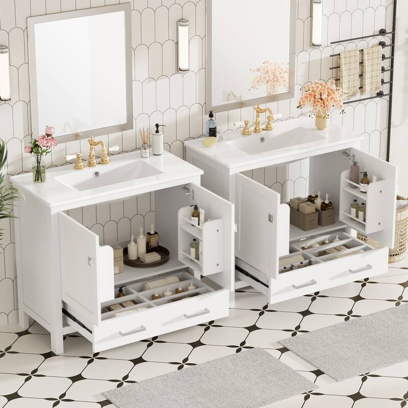 72" White Bathroom Vanity with Ceramic Sink