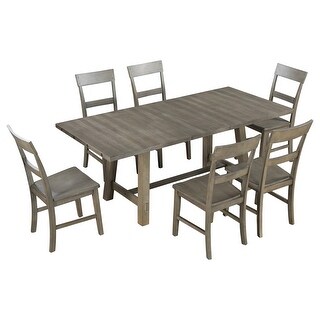 7-Piece Dining Table Set Extendable Table with 18"Leaf & 6 Chairs - Bed ...