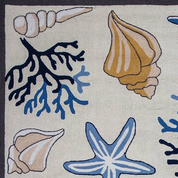 HomeRoots 3' X 5' Ivory and Blue Seashell Hand Hooked Area Rug - 3' x 5 ...