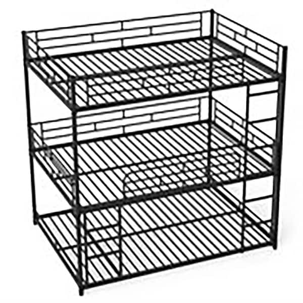 slide 2 of 6, Triple Layer Metal Bunk Bed Full Over Full Over Full Heavy Duty Frame Black