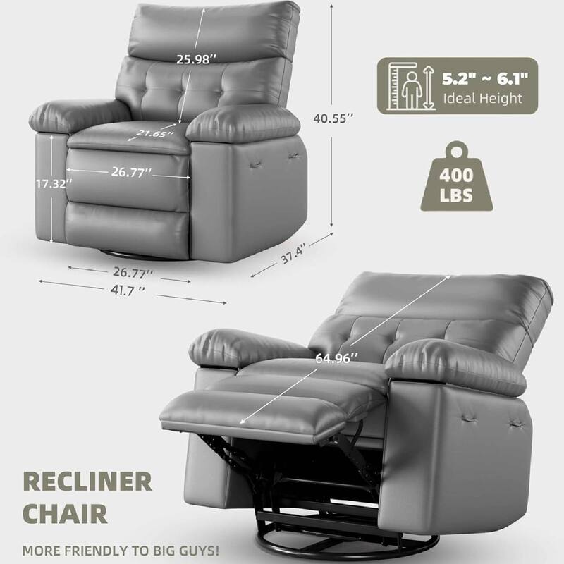 Oversized Manual Recliner, Comfort Lazy Sofa Chair for Living Rooms and Bedroom