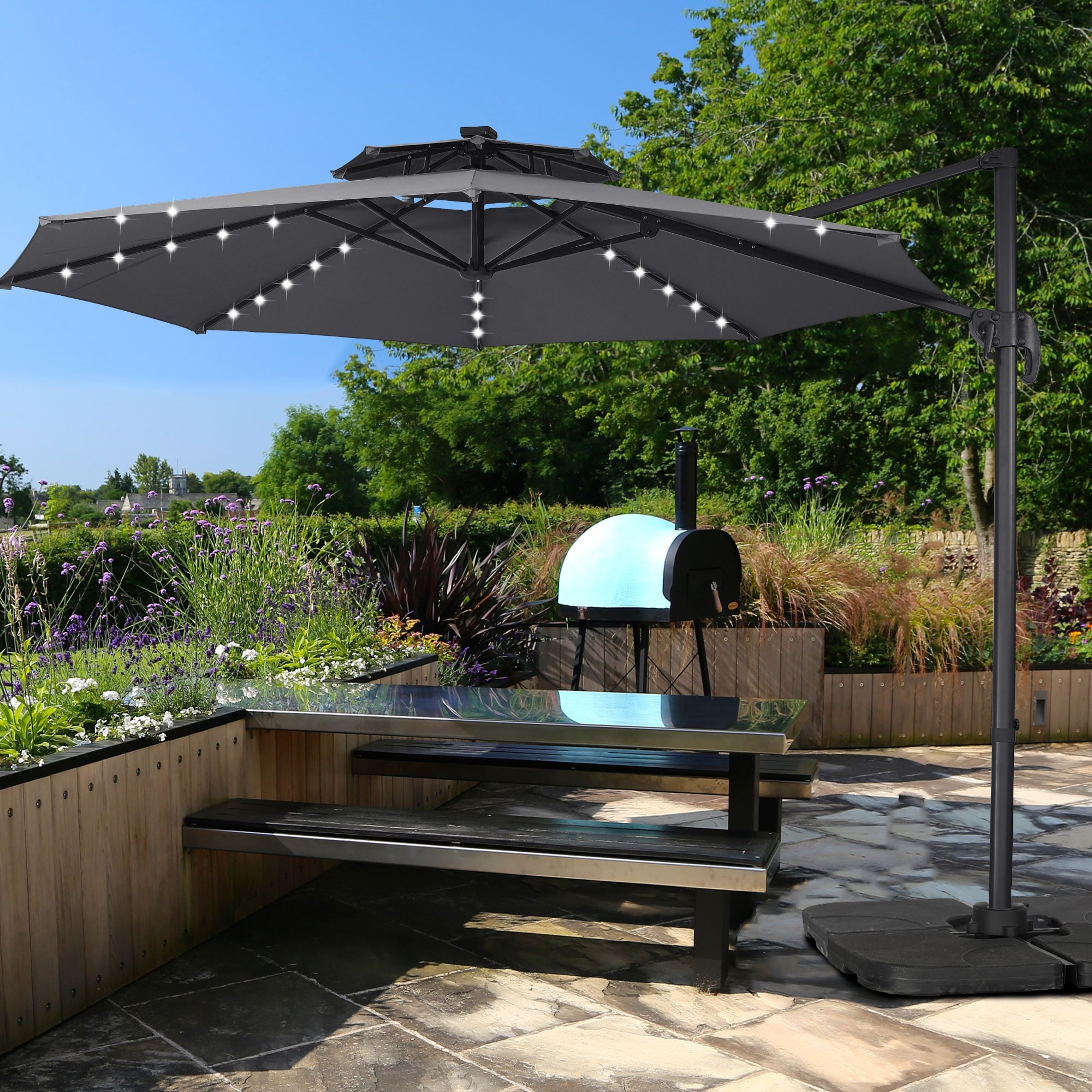 Ainfox 10ft Patio Umbrella with Lights 3-Tier Octagonal Outdoor Solar Umbrella (No Base)