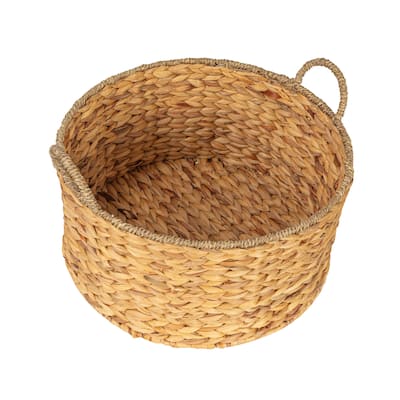 Household Essentials Handwoven Water Hyacinth and Seagrass Basket with Handles - 15.8"L x 15.8"W x 7.9"H