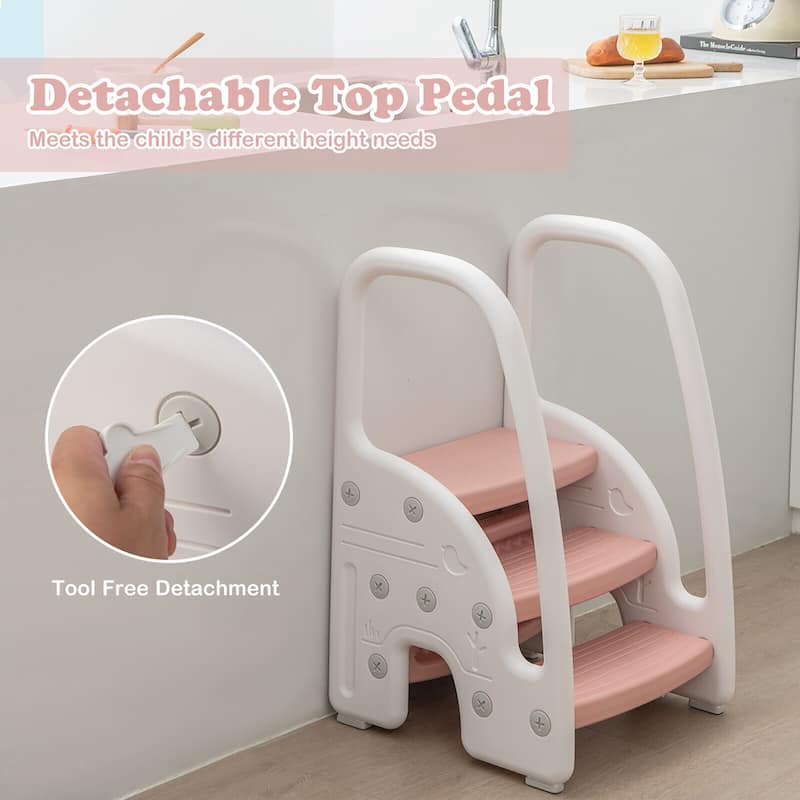 Gymax Three-Step Stool for Toddlers Children Step up Leaning Helper