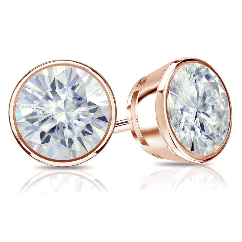 Auriya 14k Gold 2ctw Bezel-set Round Moissanite Stud Earrings - 6.5 mm - Rose