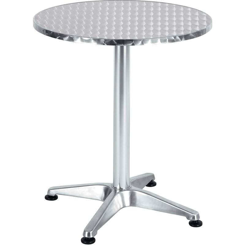 BTEXPERT Indoor Outdoor 23.75" Round Restaurant Table Steel Aluminum + 4 Brown Restaurant Rattan Stack Chairs