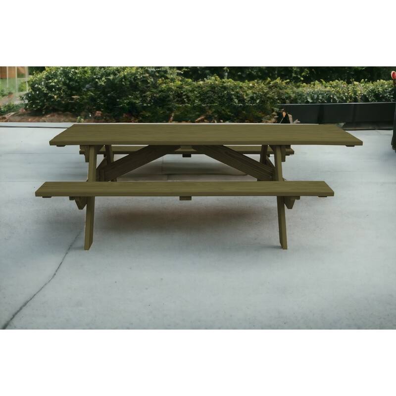 HomeRoots 94" Green Solid Wood Outdoor Picnic Table - Green