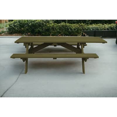HomeRoots 94" Green Solid Wood Outdoor Picnic Table