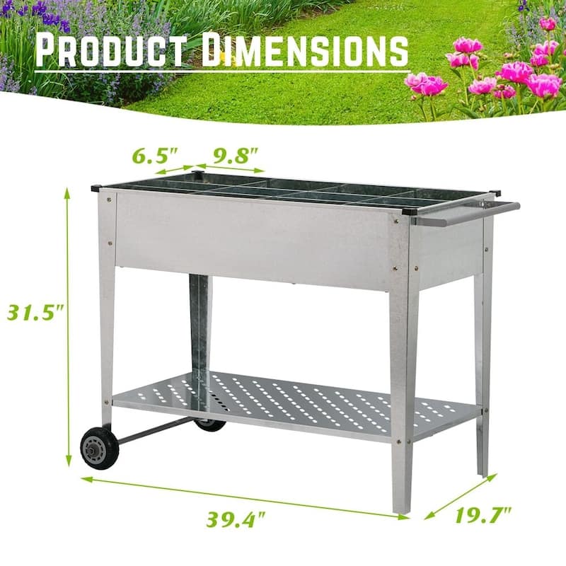 Ainfox Metal Raised Garden Bed with Legs Outdoor Elevated Planter Box with Handle Wheels