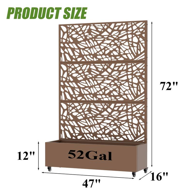 Metal Galvanized Planter Box with Trellis Privacy Screen Lockable Wheels