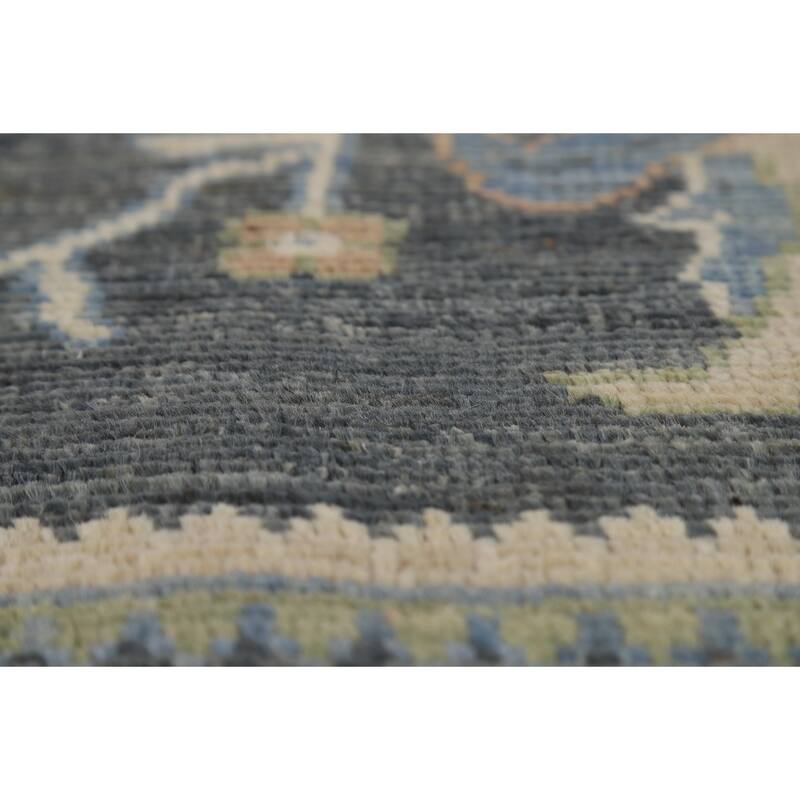 Vegetable Dye Floral Oushak Turkish Rug Hand-Knotted Grey Wool Carpet - 8'10" x 11'9"