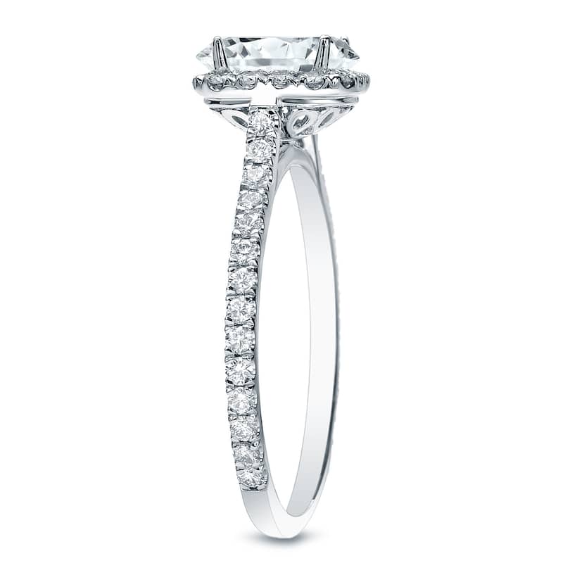 Auriya Platinum 1 1/2ctw Cushion-cut Halo Diamond Engagement Ring Certified (H-I, I1-I2)