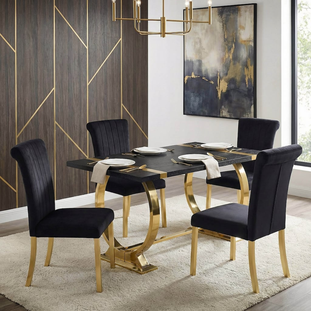Furniture of America Carra Glam 5-Piece Stainless Steel 60-inch Upholstered Dining Table Set