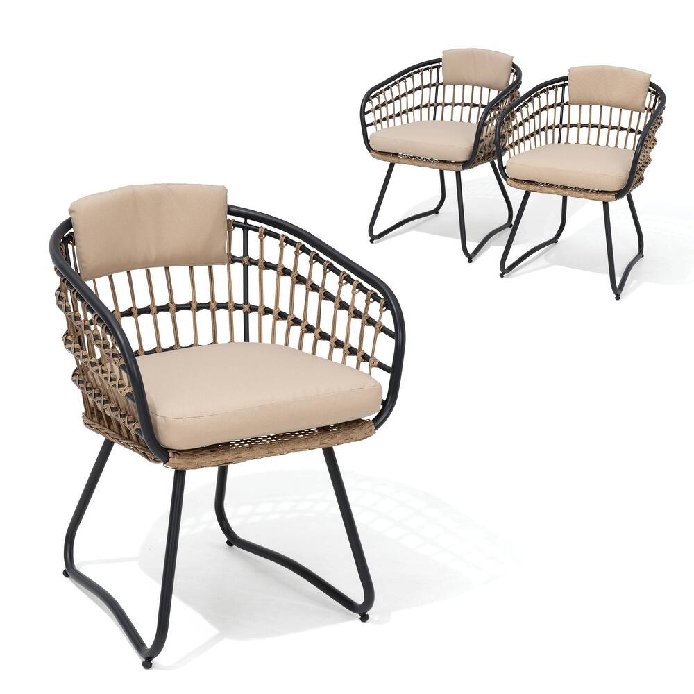 Outdoor Wicker Chairs Patio Dining Chairs Cushioned PE Rattan Seating Set