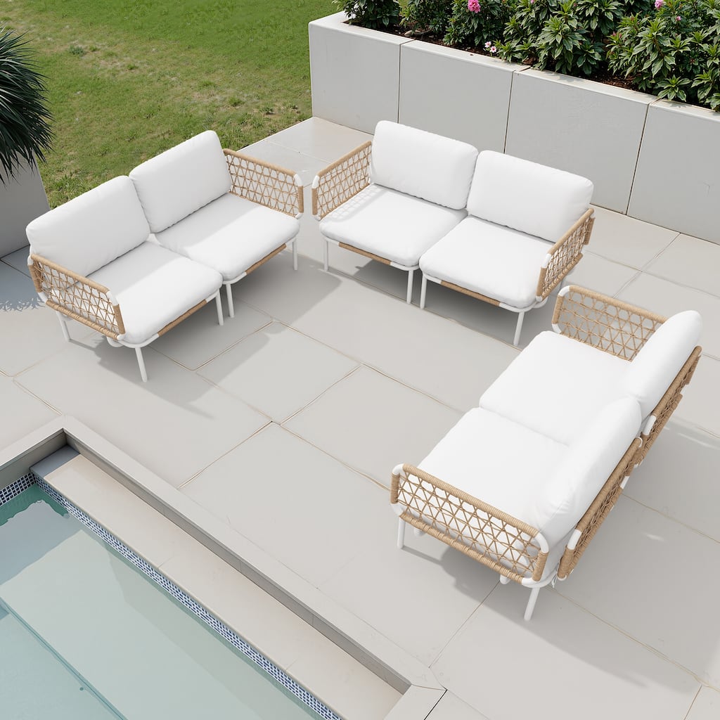 Outdoor All-Weather Aluminum Cushioned Sectional Sofa Chat Set PE Rattan Patio Conversation Seating Set