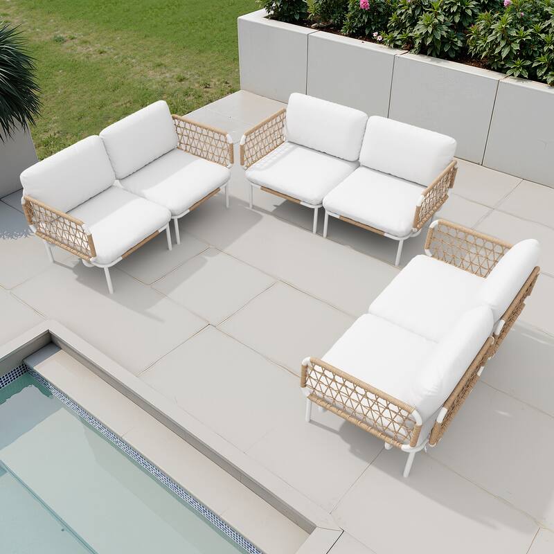 Outdoor Patio Sectional Sofa Set Cushioned Conversation Seating Set - Beige - 6 Seat