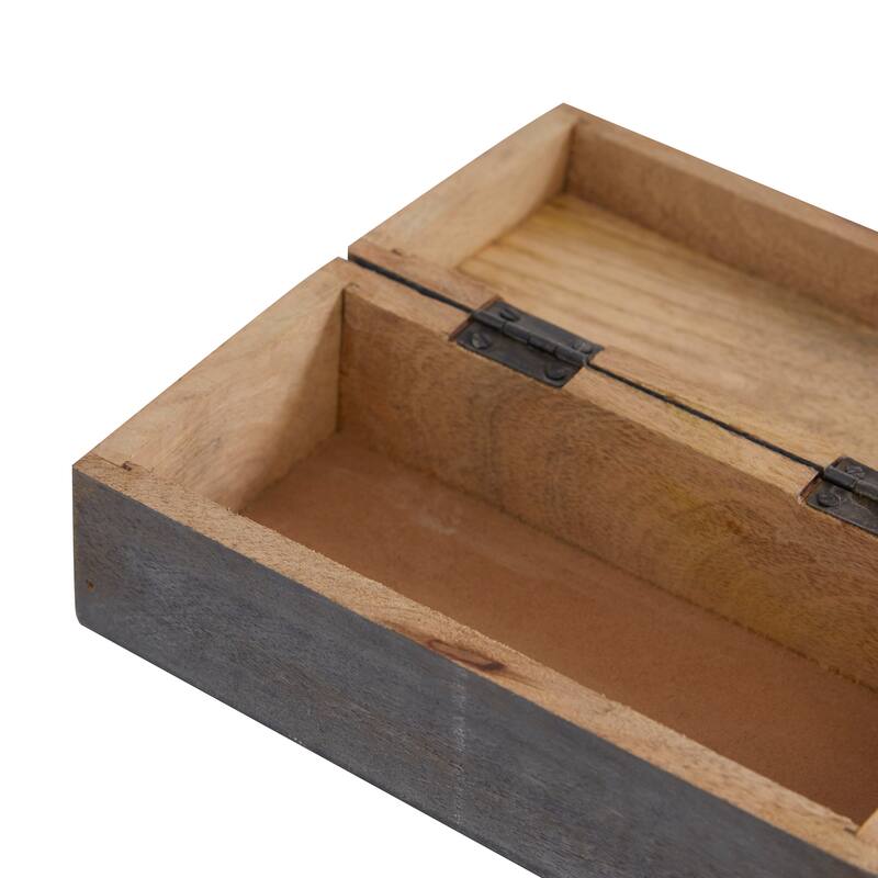 Wood Floral Box with Hinged Lid - Set of 3 Gray - Roche River Decor - 8"W x 12"L x 6"H