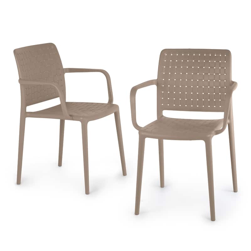 WRGHOME Modern Stacking Patio Dining Armchair Indoor/Outdoor (Set of 2) - 33.15'' H X 22.44'' W X 21.65'' D - Taupe
