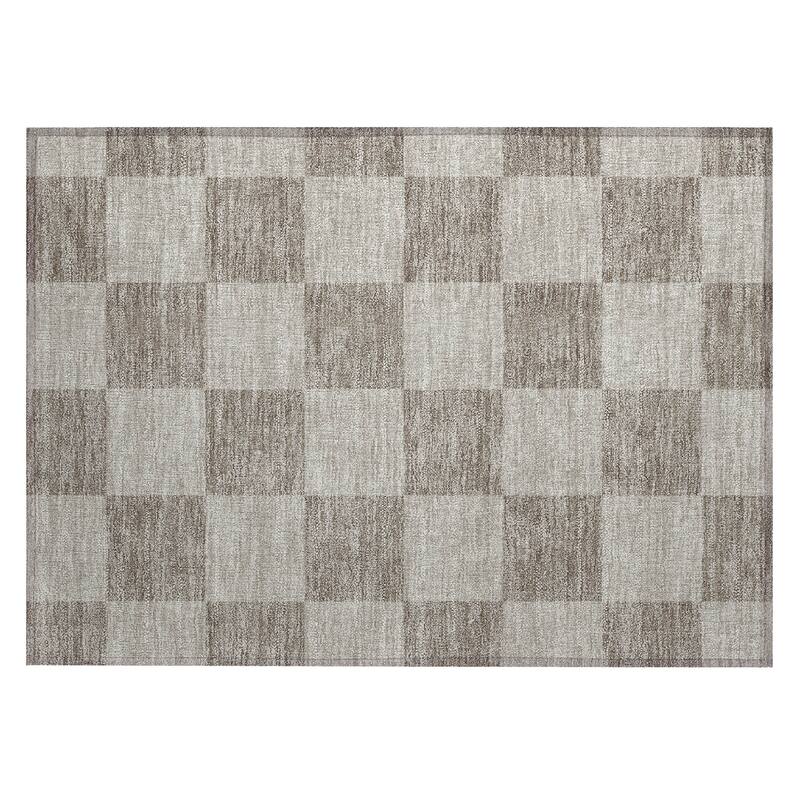 Machine Washable Indoor/ Outdoor Modern Checker Chantille Rug
