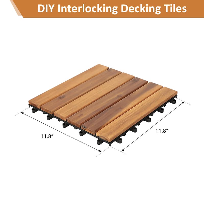 Interlocking Deck Tiles - 10PCS Waterproof Acacia Wood Patio Tiles, Flooring Tiles for Both Indoor and Outdoor