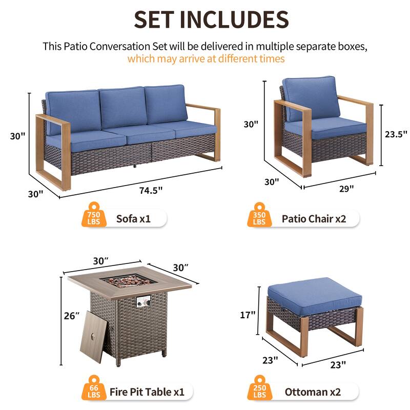 Pocassy 4/6/8PCS Sofa Swivel Chair with Fire Pit Table Set