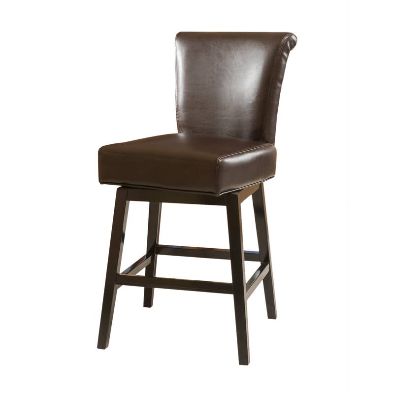 28" Modern Swivel Bar Stool with Leather Seat Backrest, Solid Wood Legs, for Bar Dining Room Living Room and Café