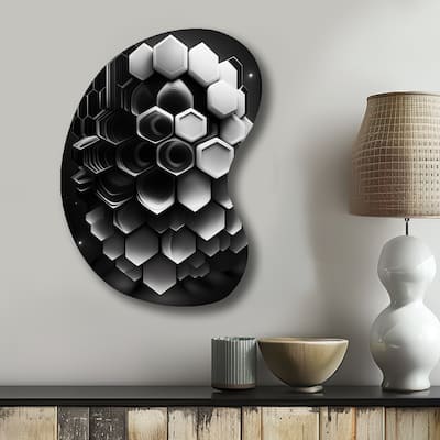 Designart - Abstract Geometric Black And White I - Abstract Geometric Metal Wall Art - Modern Metal Boom Shape Print
