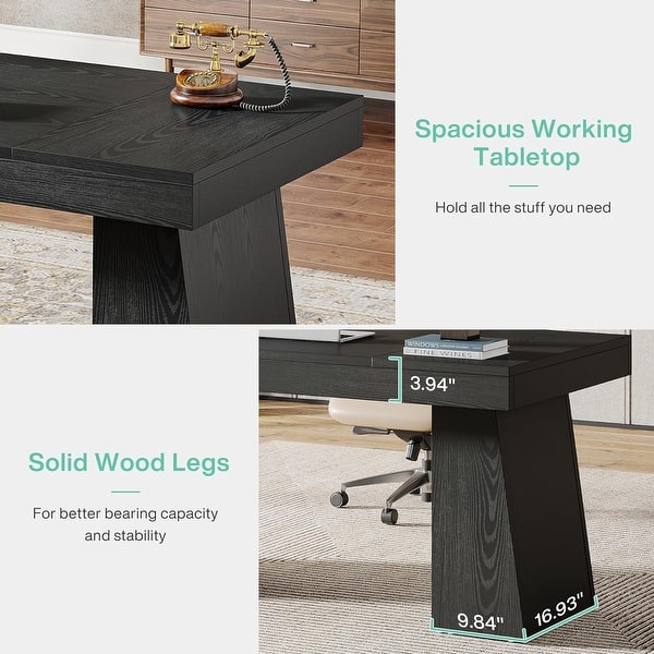 55 Inches Executive Desk Home Office Desk, Wood Computer Desk Business Workstation Desk