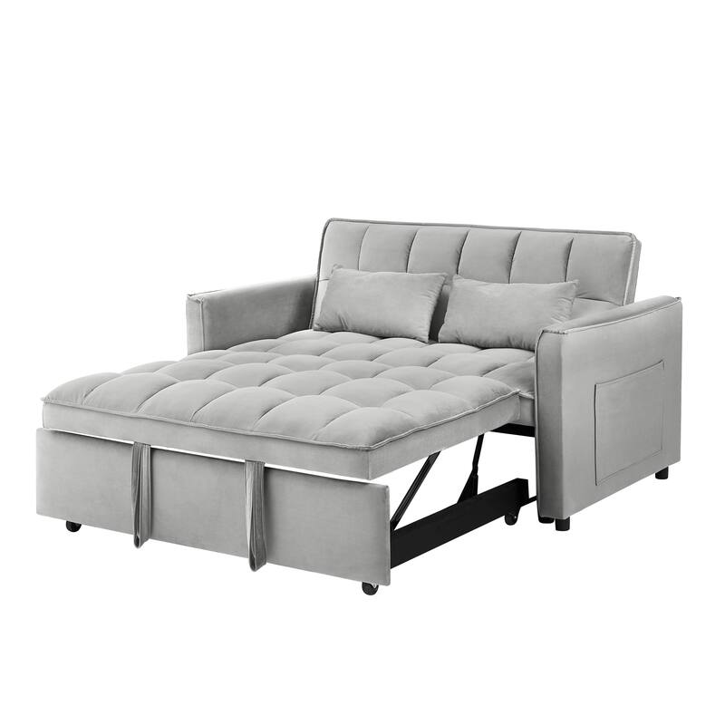 Grayish Modern 55.1" 3 in 1 Convertible Loveseat Sofa Bed with Adjustable Back and Storage Bag for Living Room