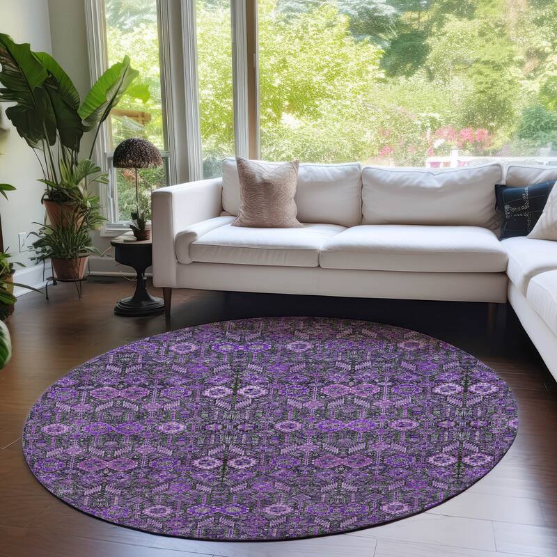 Machine Washable Indoor/ Outdoor Traditional Boho Chantille Rug - Purple - 8' x 8'