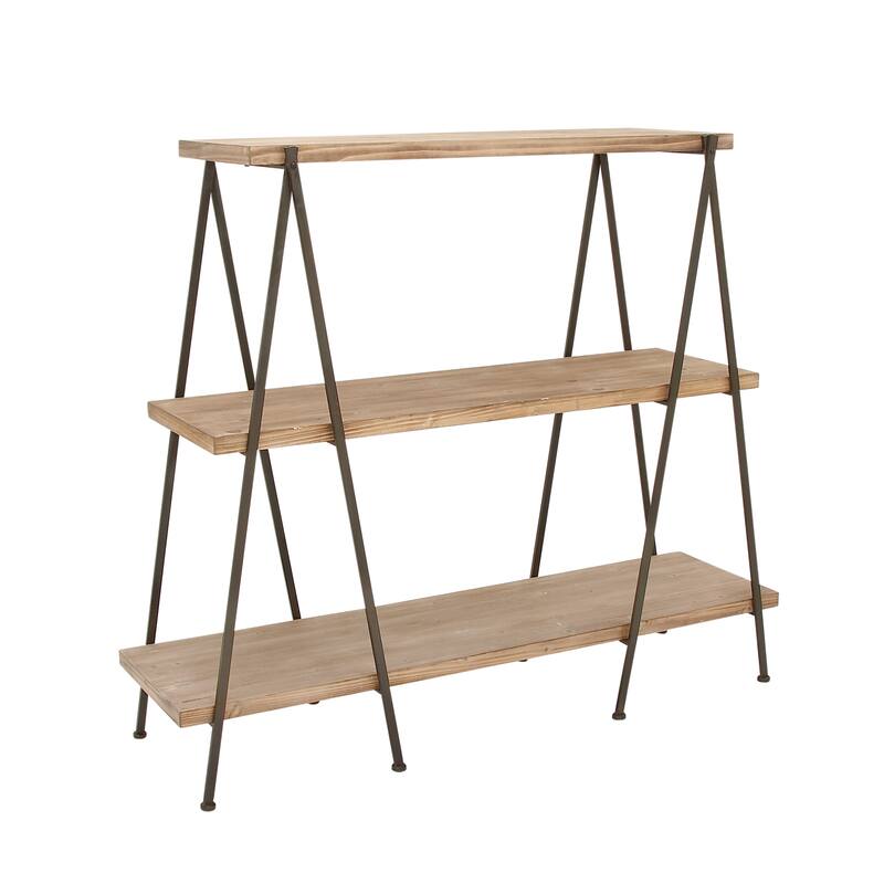 Wood 3 Shelves Shelving Unit - Brown - Roche River Decor - 18"W x 59"L x 51"H