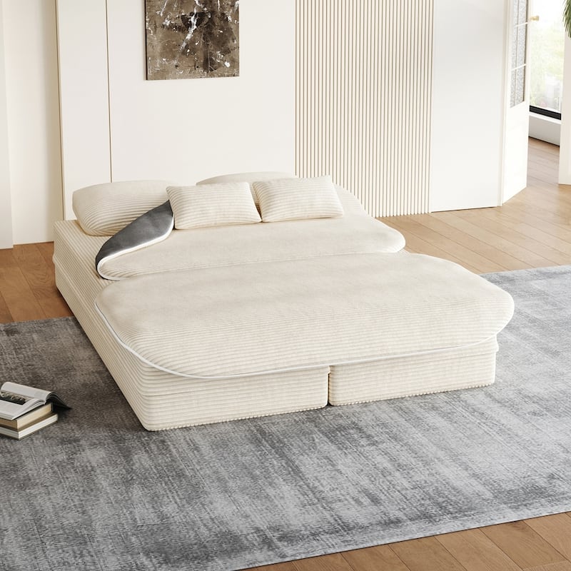 Folding Mattress Sofa with Fixed Shape Frame Convertible Sleeper Foam Sofa Bed with Blanket
