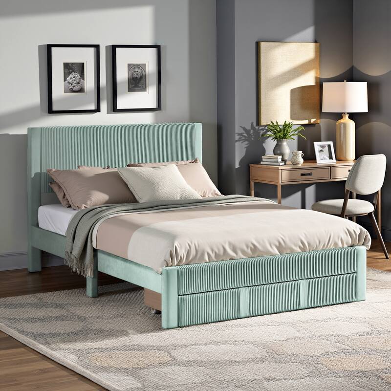 Parkfield Pleated Velvet Storage Queen Platform Bed with Drawer by iNSPIRE Q Modern