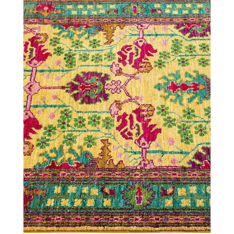 Overton Hand Knotted Wool Vintage Inspired Modern Contemporary Arts & Crafts Yellow Runner Rug - 2' 7" x 9' 8"