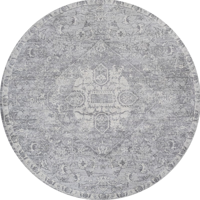 JONATHAN Y Traditional Persian Vintage Medallion Area Rug - 5' Round - Light Gray