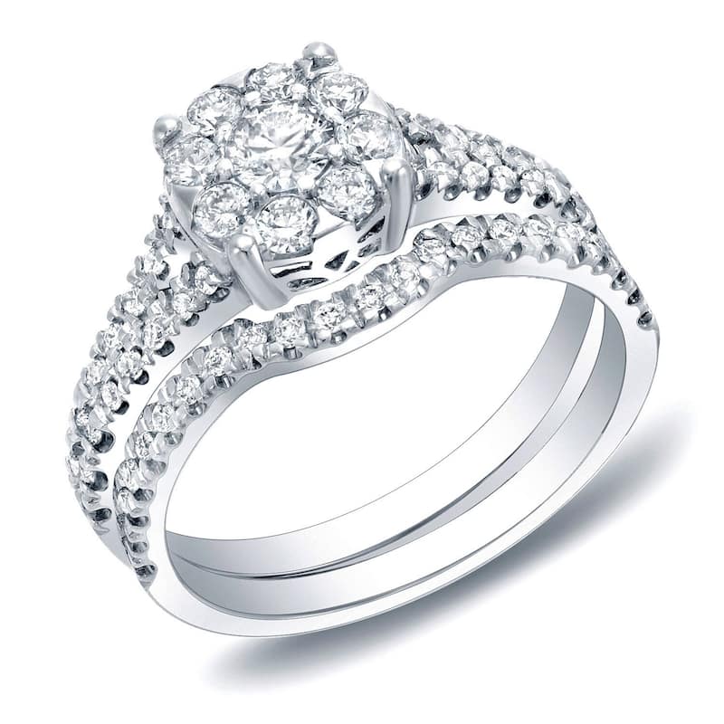 Auriya 14k Gold 3/4ctw Round Halo Diamond Engagement Ring Set - White - 4
