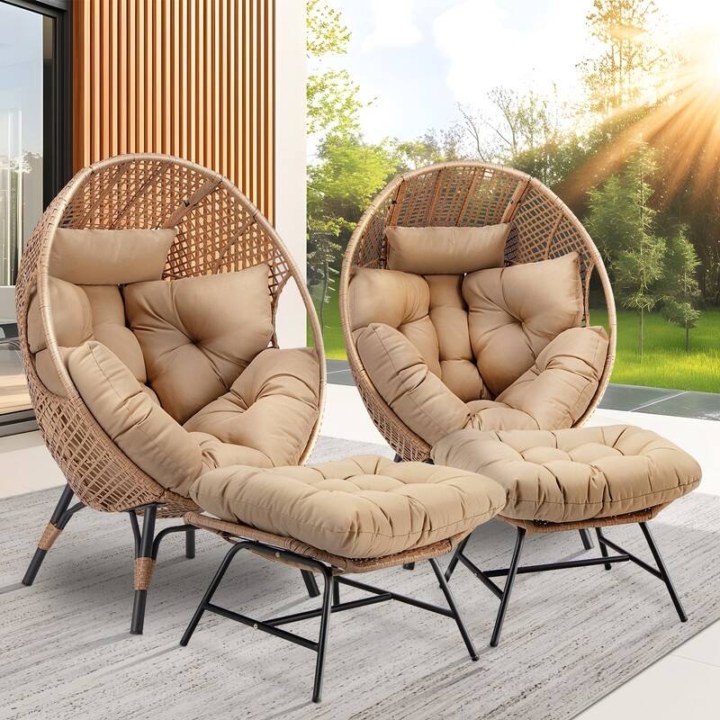FINCATI Indoor Wicker Egg Chair Set with Ottoman, Cozy Accent Seating, 440 lbs Capacity