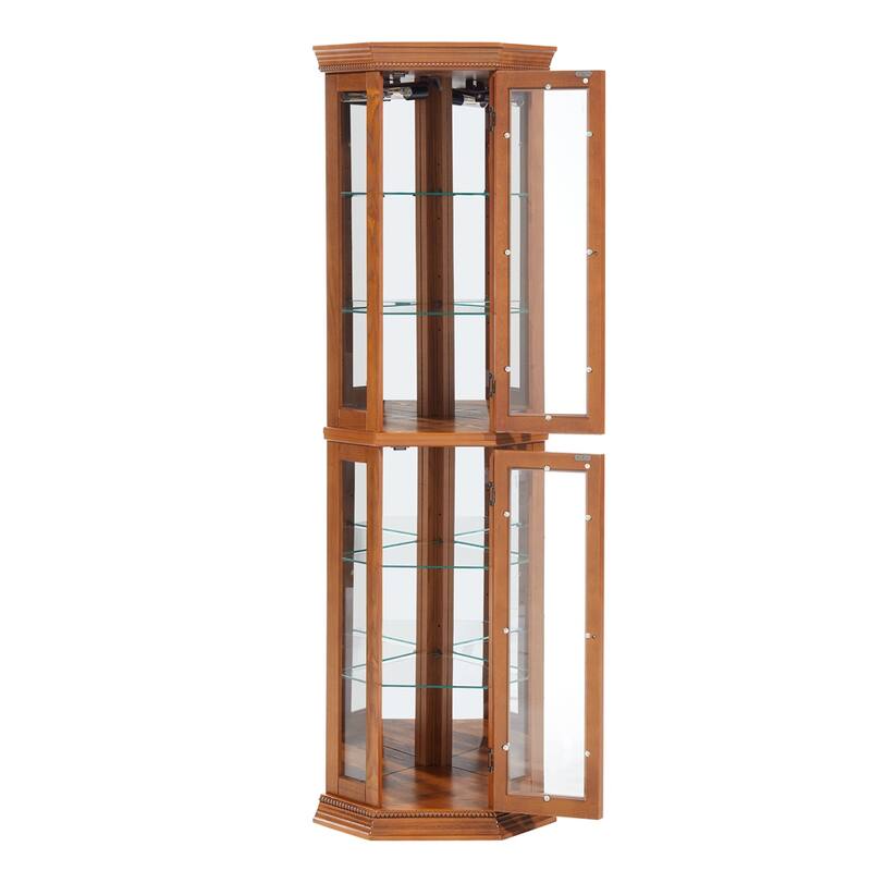 Lighted Corner Display Cabinet with Glass Adjustable Shelf