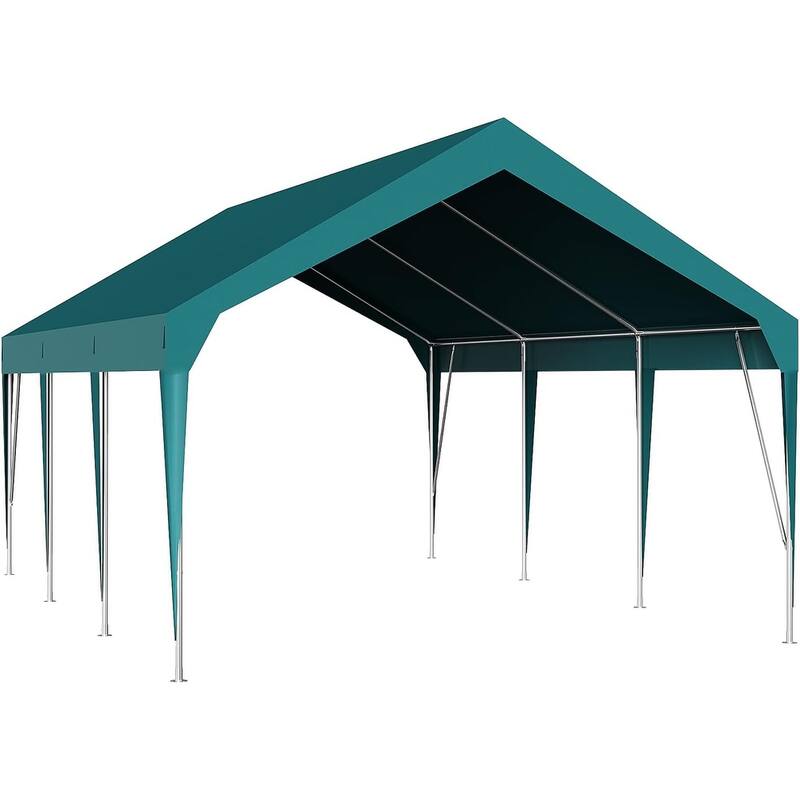 Heavy Duty Car Canopy, Outdoor Waterproof, Portable Garage UV Resistant - Green-12ftx20ft