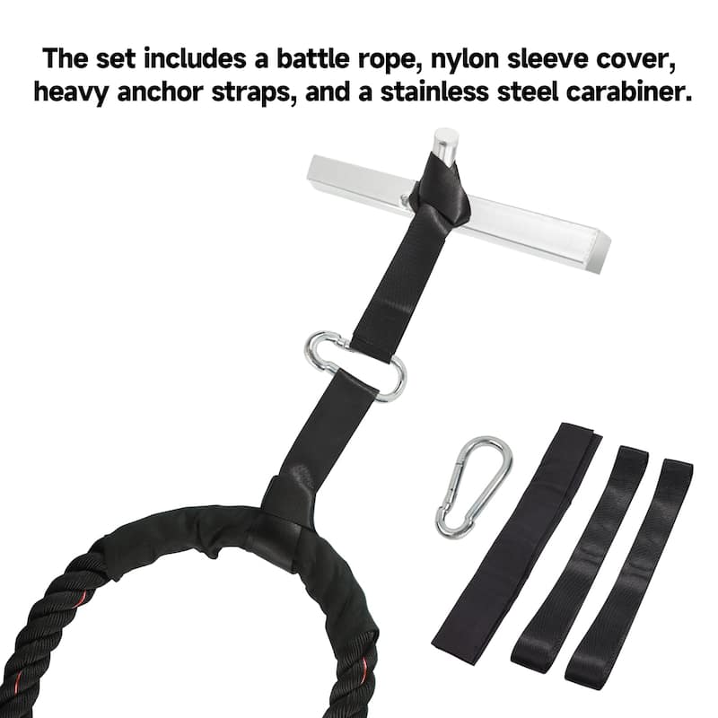 GSE™ 1.5"/2" Battle Rope with Anchor Strap, 30ft/40ft/50ft Gym Workout Battle Ropes for Indoor/Outdoor Workouts