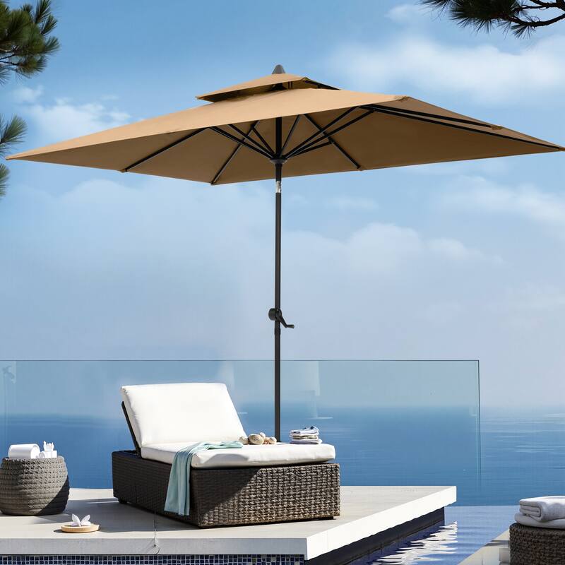 VredHom 10 x 6.5 Ft Double Top Market Patio Umbrella with Tilt-and-Crank