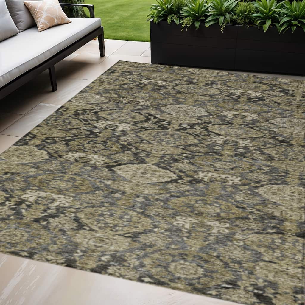 HomeRoots Damask Transitional Rectangle Outdoor Rug