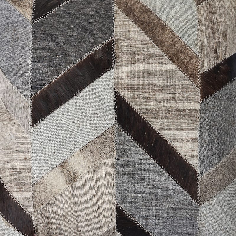 Handwoven Rustic Chevron Faux Hide Square Throw Pillow - 20" - Gray and Brown