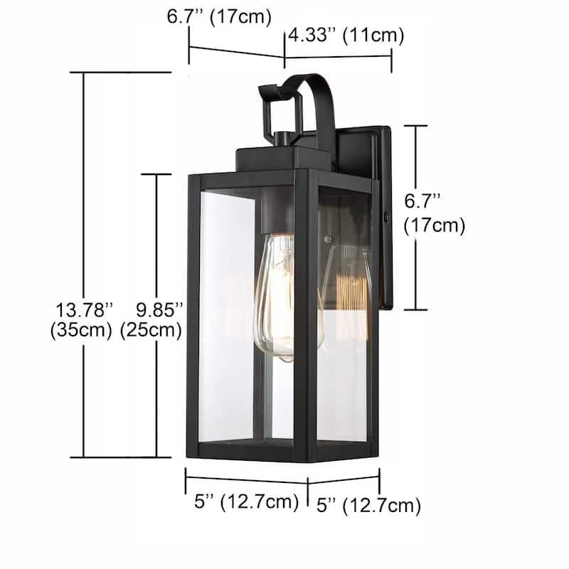 Modern Black Outdoor Wall Light Square Glass Sconce