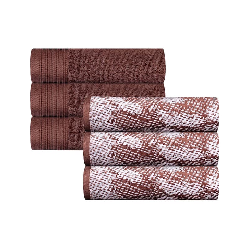 Superior Cotton Solid and Marble Hand Towel Set of 6