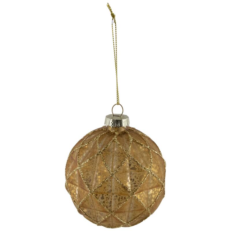 Geometric Glittered Mercury Glass Ball Christmas Ornaments - 3" (80mm) - Gold - 4ct
